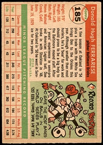 1955. Topps 185 Don Ferrarese Baltimore Orioles VG Orioles