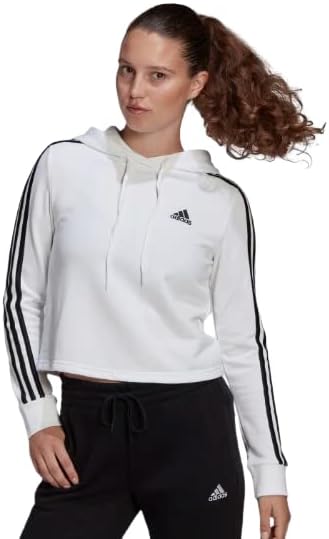 Adidas Women's Essentials 3-stripe obrezana kapuljača bijela/crna veličina xl