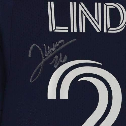 Uokvireni Jaylin Lindsey Sporting Kansas City Autographed Metch -korišteni 26 mornarički dres iz sezone 2020 MLS - Autografirani nogometni