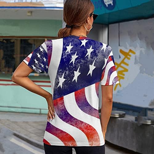 Yuhaotin kapuljača 4. srpnja Košulje ženske povremene američke zastave otisak o vratu kratki rukavi bluza vrhovi majice majice