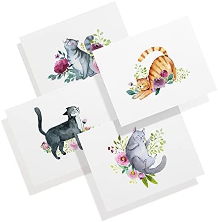 Twigs papir - set kartica za stacionarne bilješke za mačke - 24 prazne bilješke i omotnice akvarela, 5,5 x 4,25 in, ekološki pribor