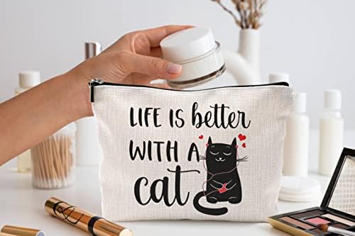 Aivfu život je bolji s mačjom smiješnom slatkom torbom za šminkanje ， crna mačka kozmetička torba za šminku ， smiješni pokloni pokloni