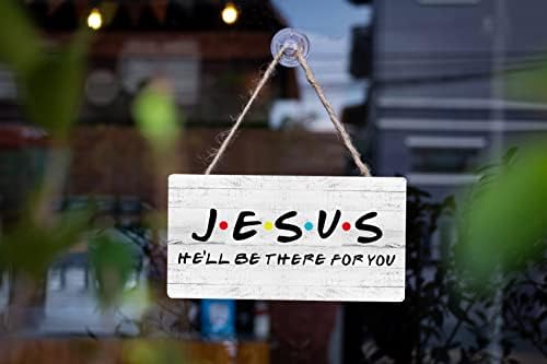 Ywkuiev inspirativni biblijski stih drveni viseći natpis ploča s konopom - Isuse će biti tamo za vas, rustikalni stil retro zidna umjetnost