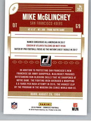 2018. Donruss nogomet 352 Mike McGlinchey RC Rookie Card San Francisco 49ers Rookie Službeni NFL trgovačka karta