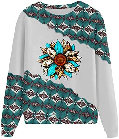 Nokmopo Womens Fall Fashion 2022 džemperi Neaktice bez kapuljače vintage print dukserice pulover dugi sleeeve modni vrhovi