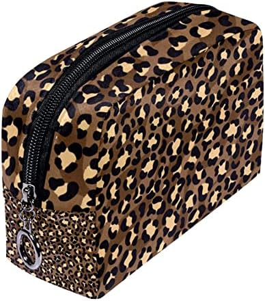 Kozmetičke torbe za žene, torbice torbice za šminku organizatora za odlaganje torbe za šminku djevojke, leopard zrno smeđe crno klasično