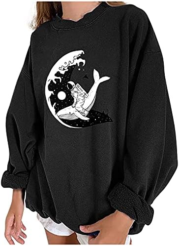 Posada dukserice za žene - Ocean Animal Tiskani pulover vrhovi ležerne dukserice dugih rukava za žene