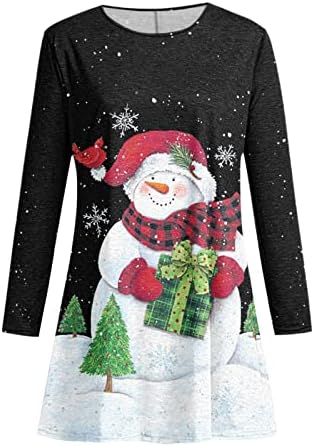 Iqka žene božićne haljine dugi rukavi o vratu snježna pahuljica ispis xmas košulja jesena zima ležerna tunika za noge