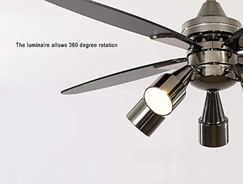 Ventilator Binder Moderni crni stropni ventilator s 5 okretnih svjetala, daljinskim upravljačem, unutarnjim lusterom s tihim ventilatorom
