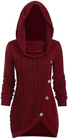 Ženski kabelski pleteni džemper plus veličina O-Neck Dugi rukavi Čvrsti Botton Pachwork Asimetrični vrhovi džemper