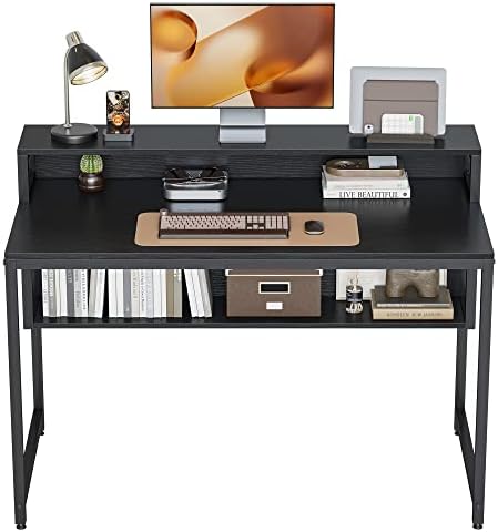 Računalni stol za kućni ured, mali radni stol od 47 inča s policom za odlaganje i policom za knjige, radni stol modernog jednostavnog