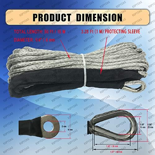 Rspyoag vitla za konop vitla kabel kabel 1/4 x 50 ft 8300 lbs sintetički vitlo konop sa zaštitnim rukavima visoka vidljivost za 4x4
