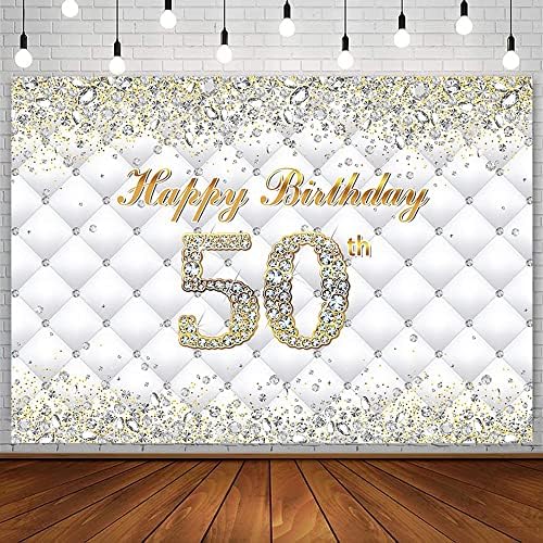 AIBIIN 7X5FT Sretna pozadina 50. rođendanske zabave Zlatno uzglavlje Glitter Diamond Fotografije pozadina za ženu fenomenalne 50 bday