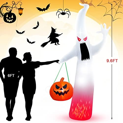 [Rotirajući plamen] 9,8ft Halloween napuhavanje plamen Ghost Giant Ghost Outdoor Yard Dekoracije, Halloween Opuhajte duh s crvenim