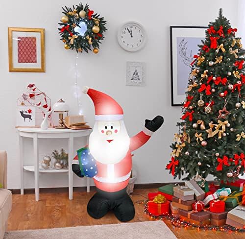 4 ft božićno napuhavanje Djeda Mraza Outdoor Dekoracija, LED Svjetlosni božićni dvoriš div Blow Up Djed Božićnjak s poklon kutijom