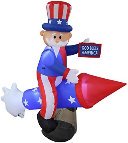 Dva patriotska zabavna ukrasa paket, uključuje 6 stopa dugačak dan neovisnosti na napuhavanje Sam na raketnom brodu i 5 stopa visokih
