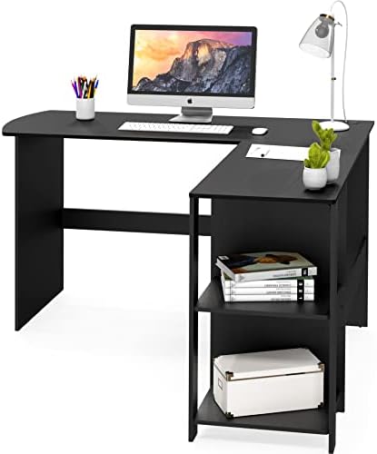 Drveni kutni stol u obliku slova ID za kućni ured, crni
