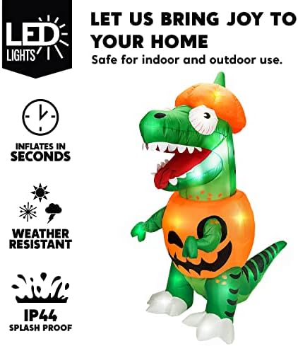 Joidomi, visok 6 ft, trik dinosaura na napuhavanje ili liječenje ukrasa dvorišta za napuhavanje Halloween s građevinskim LED-om napuhavajuće