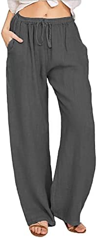 Pisexur lanene hlače za žene ljetne rastezljive hlače za ravne noge casual palazzo hlače crtanje elastične hlače s strukom
