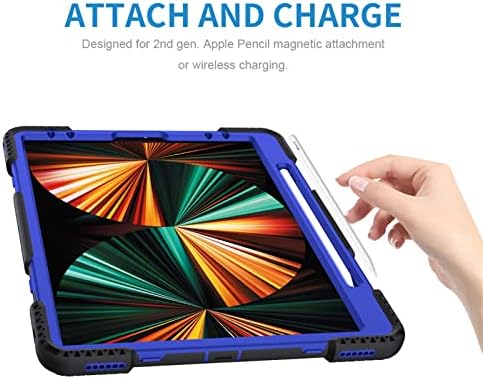 Slučaj za novi iPad Pro 12,9 Slučaj 2022/2021, PC PC+silikonski poklopac otporan na šok+s 360 rotirajuća ručka i kiddan, naramenica,
