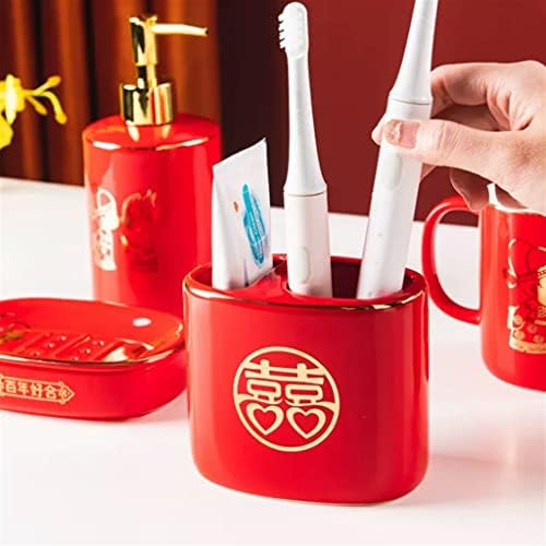 Sslfqnd crveni par za ispiranje usta šalica bračne toaletne potrepštine set domaćinstva keramički toaletni toaletni cilindar cup