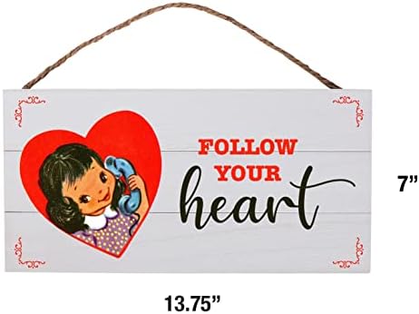 GSM Brands Znak za Valentinovo za dekor kuće - Slijedite svoje srce Vintage Graphic Wooden Plank znak