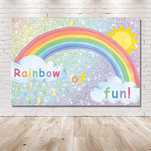 Mehofond 8x6ft Rainbow rođendanska pozadina djevojke 1. bday Sliver Sjaj Sunshine Pozadina Rainbow of Fun Banner Šarene kišne kaplje