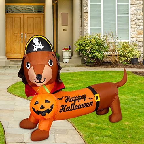 Goosh 5 ft Halloween Napuhani pas vanjski pas s bundevom i gusarskim šeširom, Bloke Up Dvorišta za uređenje s LED svjetlima ugrađenim