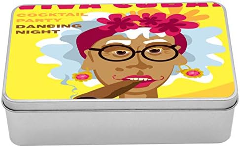 Ambsonne metalna kutija za cigare, kubanska ženska karikatura s cvjetnim pokrivačima i naušnicama viva kuba slogan slogan crtani film,