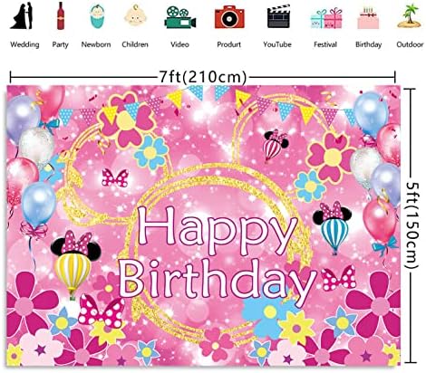Binqoo 5x3ft ružičasti miš sretni rođendan pozadina blitter zlatni ružičasti mišji balon cvijet princeza rođendanska fotografija pozadina