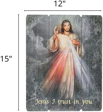 Needzo Laser Cut Wood Božanska milosrđa ikona Zidna ploča, Isuse, vjerujem u religiozno viseće ukras za dom ili ured, 12 x 15