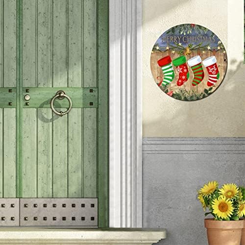 Sretan božićni čarapa Pokloni Vintage okrugli metalni plak plak metalni plakat plakat plak ploča ukrasna soba zidni znak retro vijenac