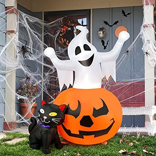 Hopoco 5 ft Halloween napuhavaju se sablasna bundeva i vještica crna mačka kombinirani dekor na napuhavanje, Halloween Blow up Uređaji