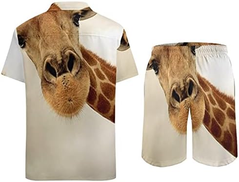Giraffe muške havajske košulje s kratkim rukavima i hlača Summer Beach Outfits Loose Fit Tracksuit