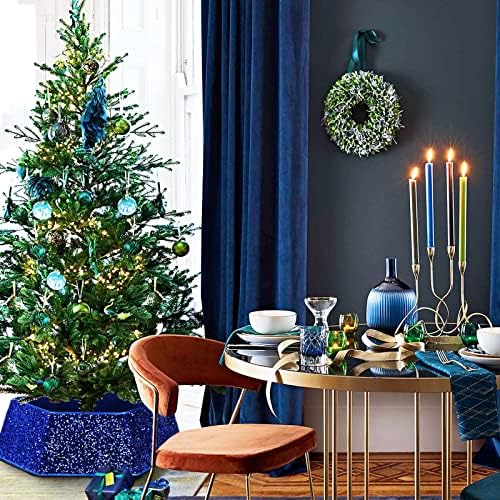 Nibesser božićno drvce ovratnik 33 inča blistavi stablo suknja sjajna plava šljokica stabla košarica stablo stablo stajalište baze
