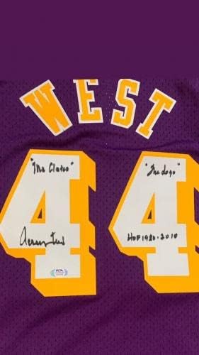 Jerry West Autographed Lakers potpisao je Mitchell Ness Jersey Hof Logo PSA Purple - Autografirani NBA dresovi
