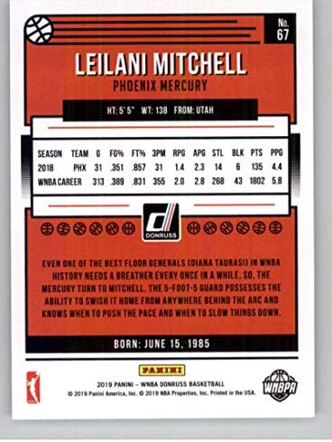 2019. Donruss WNBA košarka 67 Leilani Mitchell Phoenix Mercury Službeni WNBA trgovačka karta iz Panini Amerike