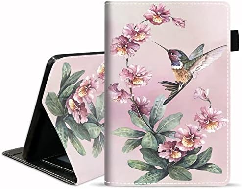 DehjyyiJuy za potpuno novi Kindle Fire 7 Tablet, Premium PU kožni poklopac s utora za kartice i držač olovke, cvjetni hummingbird