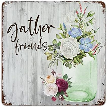Obiteljska riječ rustikalni metalni znakovi zidni dekor okupljaju prijatelje ruža vaza akvarel cvjetni život pozitivno drvo zrna nevolje