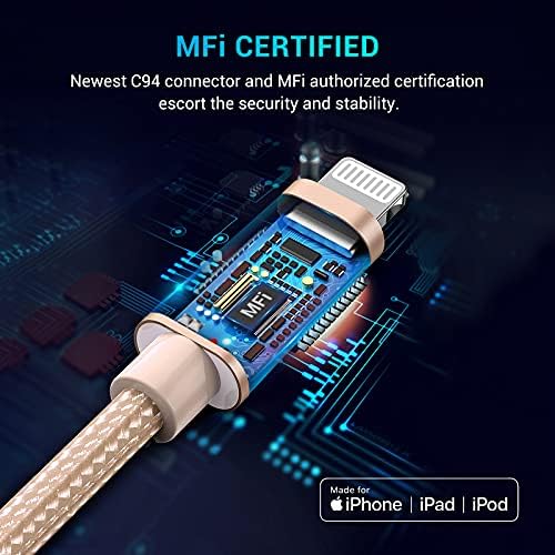 Elktry USB C to Lightning kabel MFI certificiran, 3pack 6ft dugački iPhone 12 punjač, ​​kabel za brzo punjenje, kompatibilan s iPhoneom