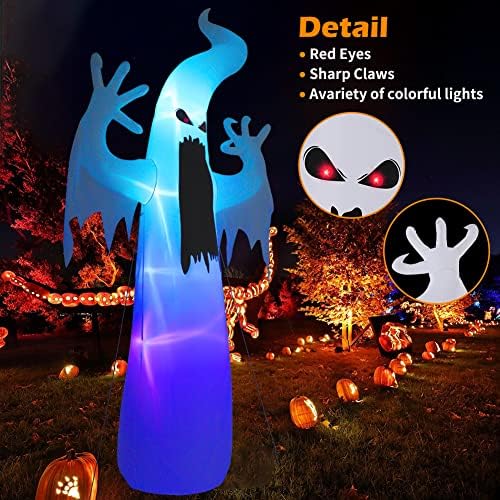12 ft Halloween Ghost na napuhavanje crvenih očiju, raznio ukras na otvorenom s LED -ovima koji mijenjaju boje, bijeli duh na napuhavanje