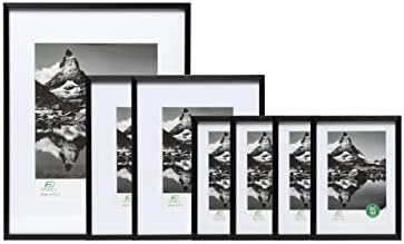 Frameworks 7-komad Deluxe Crni aluminijski suvremeni okviri za slike s kaljenim staklom-uključuje četiri 5 ”x7”, dva 8 ”x10” i jedan