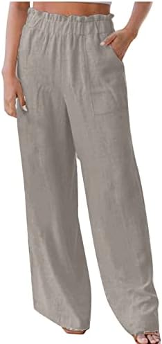 LCEPCY Womens labave dnevne hlače visokog struka široke noge ležerne hlače čvrste boje Lagane udobne hlače s džepovima