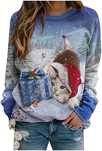 Nokmopo božićne dukseve žene casual modni božićni print dugi rukavi O-Neck Pulover Top udoban topli džemper