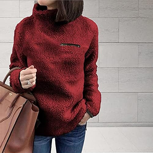 Ženski džemperi modni ležerni plišani patentni zatvarač s visokim vratom topli bluz u bluzu pleteni džemper