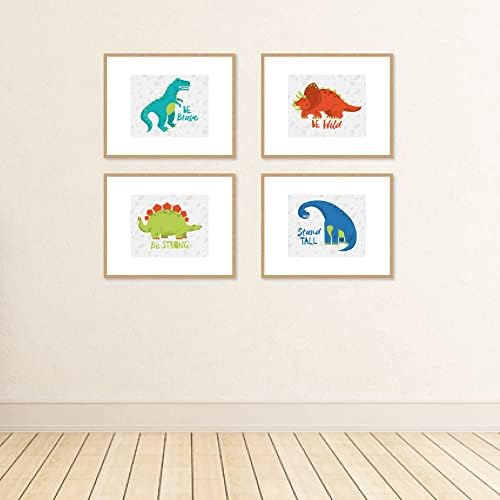 Velika točka sreće Roar Dinosaur - Neramed Dino Trex Nursery and Kids Room Linen Paper Art - Set od 4 - Umjetnici - 8 x 10 inča