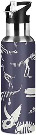 Orezi dinosaur fosilni kostur s kosturom boca s bocama s slamnama za dječake djevojčice, 600 ml, nepropusna sportska boca od nehrđajućeg