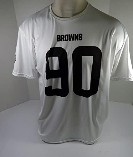 Cleveland Browns 90 Igra Korištena bijela vježba trening košulja dres dp45223 - nepotpisana NFL igra korištena dresova