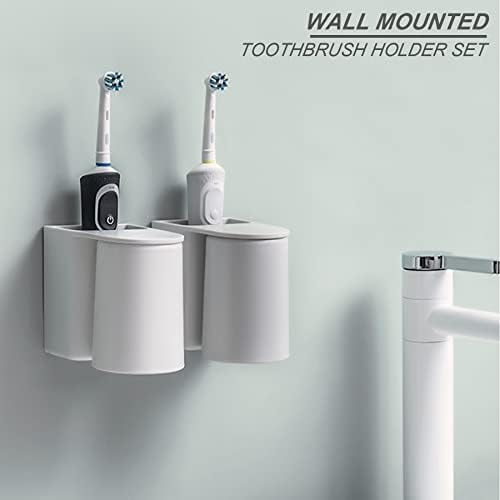 Držač četkice za zube Set zid postavljen za kupaonicu, 1/2/3 šalice držača četkice za zube s rupom za odvod, samoljepljivim visećim