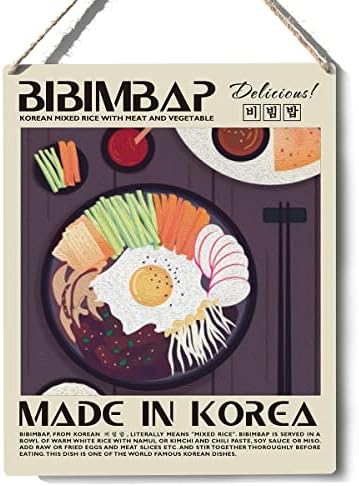 Smiješan kuhinjski znak dekor Bibimbap drveni natpis zid zid viseće korejske izložbe za hranu Umjetnička djela kuća ukras 8 ”x10”